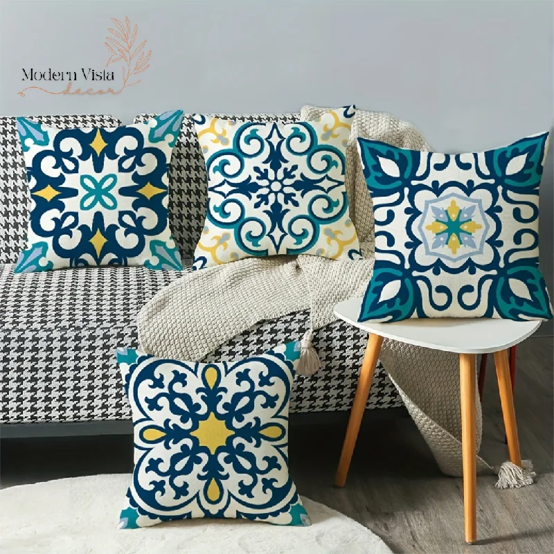 Bohemian Bliss: 4pcs Mandala Sofa Cushion Covers