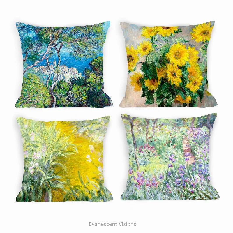 Claude Monet Decorative Art Cushions,  Artist's Garden, Bordighera, Sunflowers, Irises