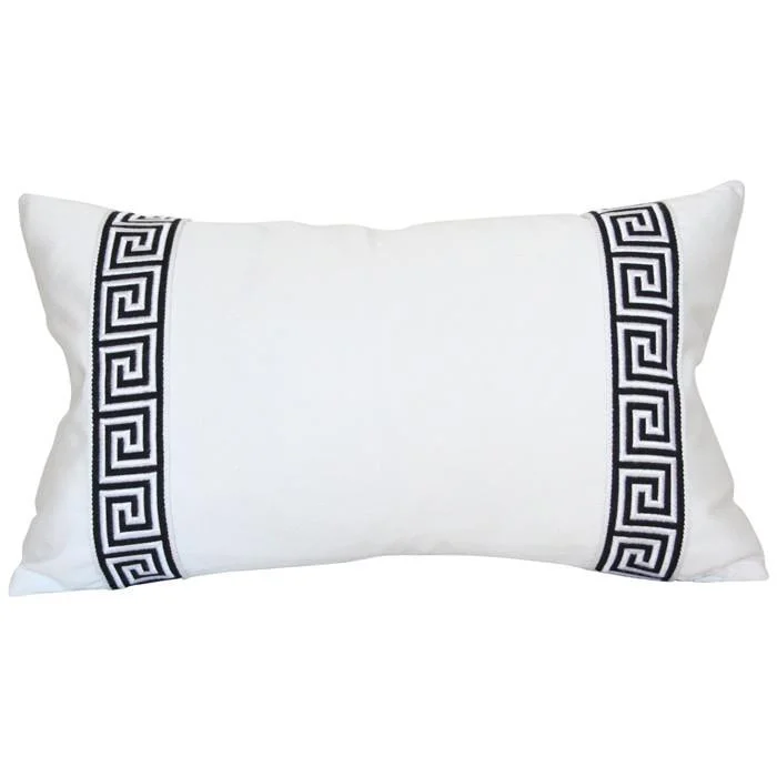 White with Black Greek Key Trim lumbar (Last Chance)