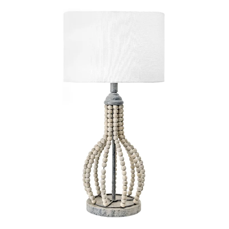 25-inch Rattan Beaded Frame Table Lamp | Light Grey