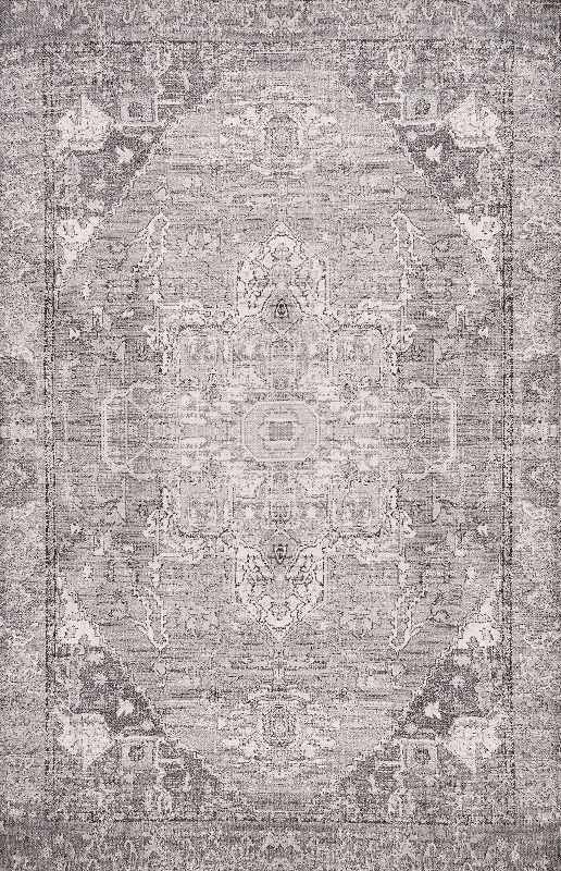 Florid Tribal Medallion Printed Rug | Grey