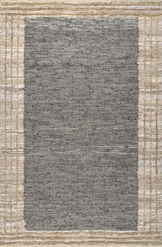 Jute Bordered Leather Rug | Grey