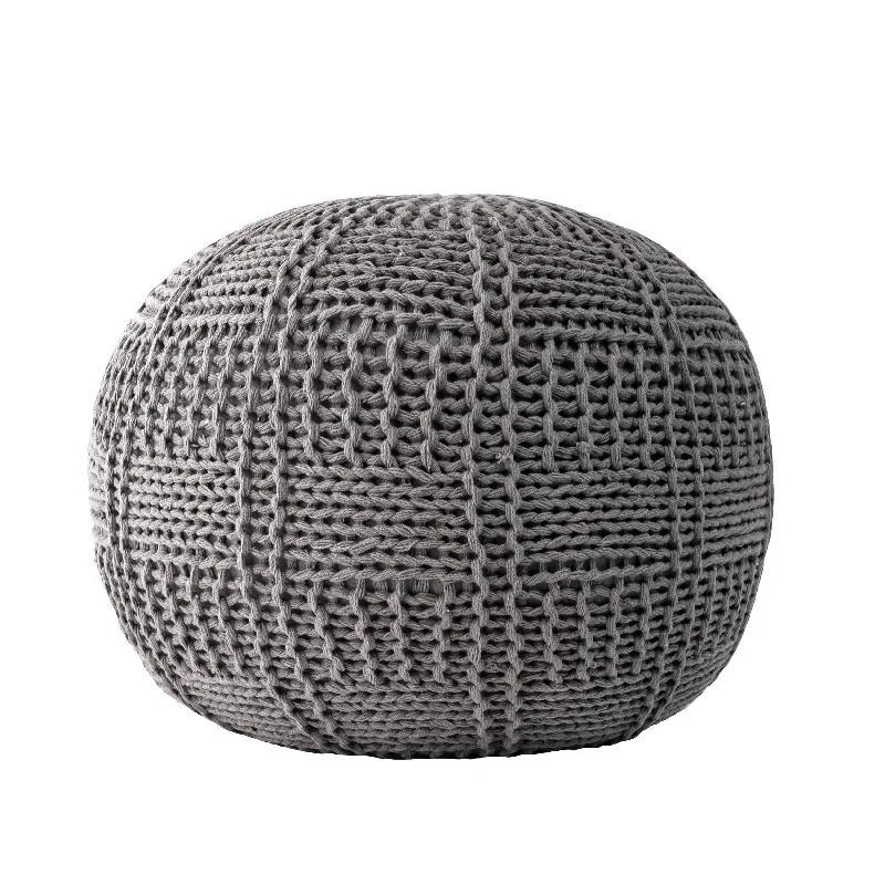 Knitted Cotton Basketweave Pouf | Grey