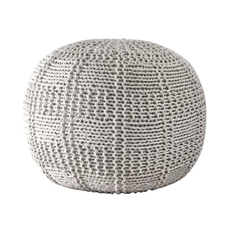 Knitted Cotton Basketweave Pouf | Ivory