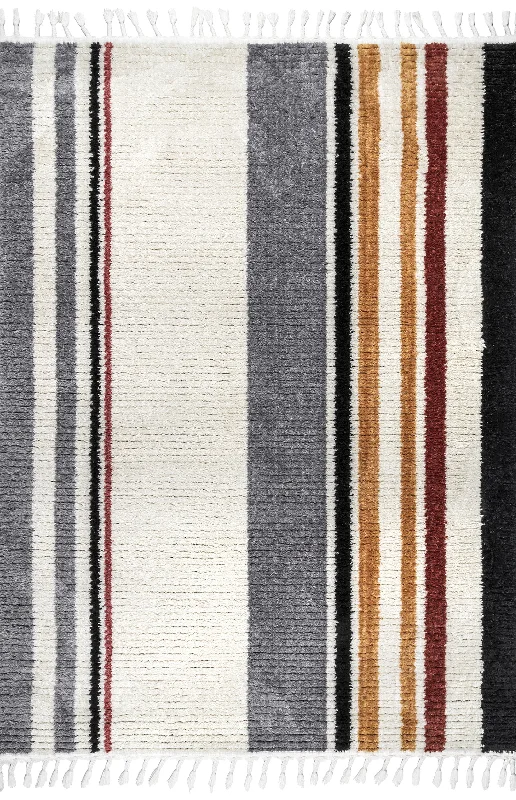 Nyla Fringed Stripes Rug | Beige