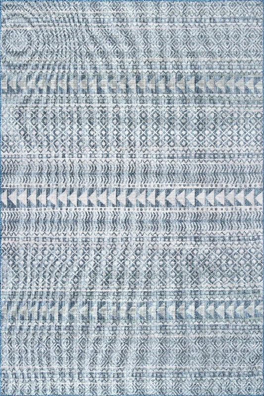 Striped Geometric Indoor/Outdoor Rug | Grey