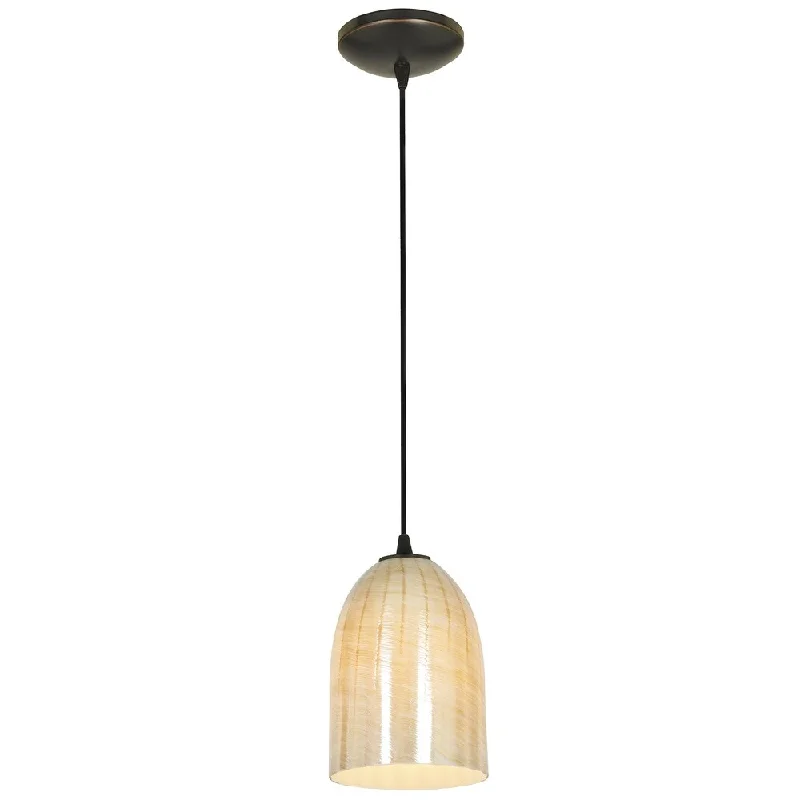 Access Lighting Bordeaux Bronze Fluorescent Cord Pendant with Wicker Amber Shade