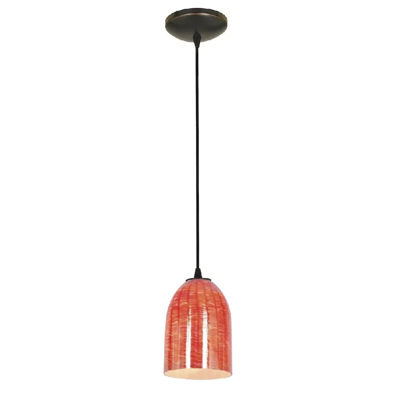 Access Lighting Bordeaux Bronze Fluorescent Cord Pendant with Wicker Red Shade