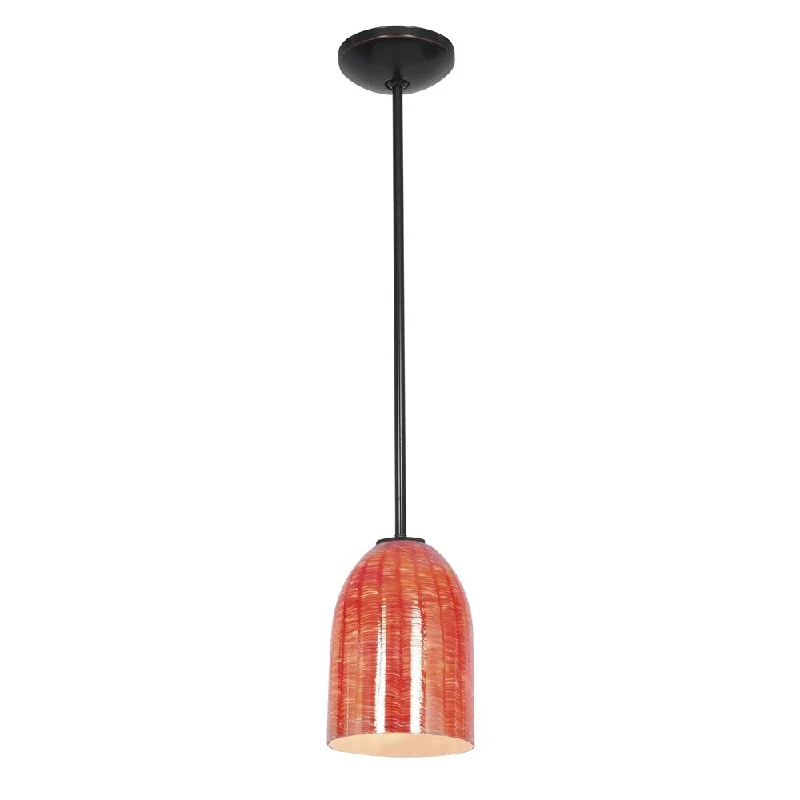 Access Lighting Bordeaux Bronze Fluorescent Rod Pendant with Wicker Red Shade