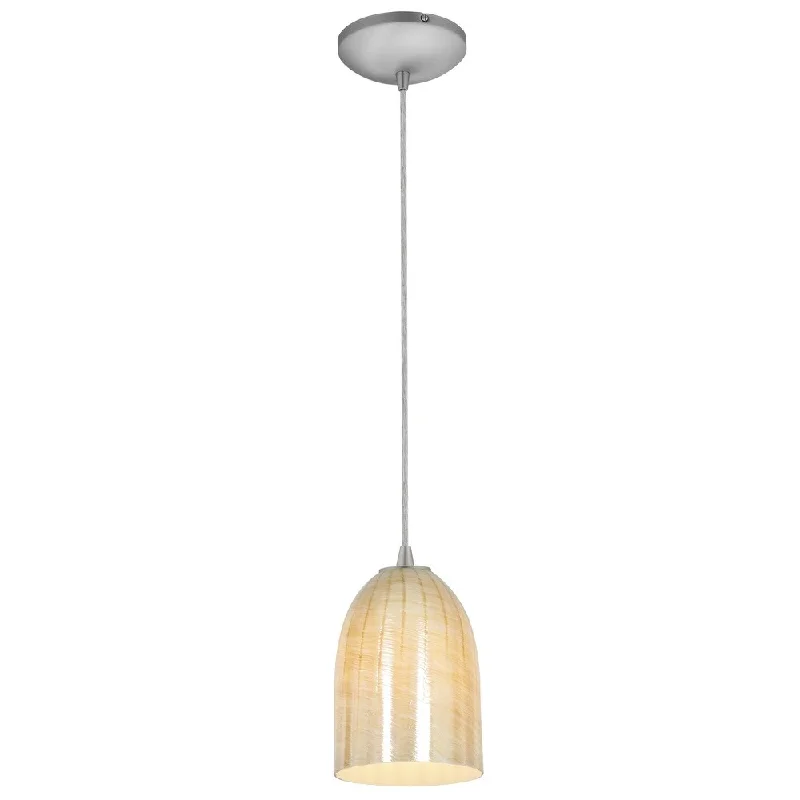 Access Lighting Bordeaux Steel Integrated LED Cord Pendant, Wicker Amber Shade