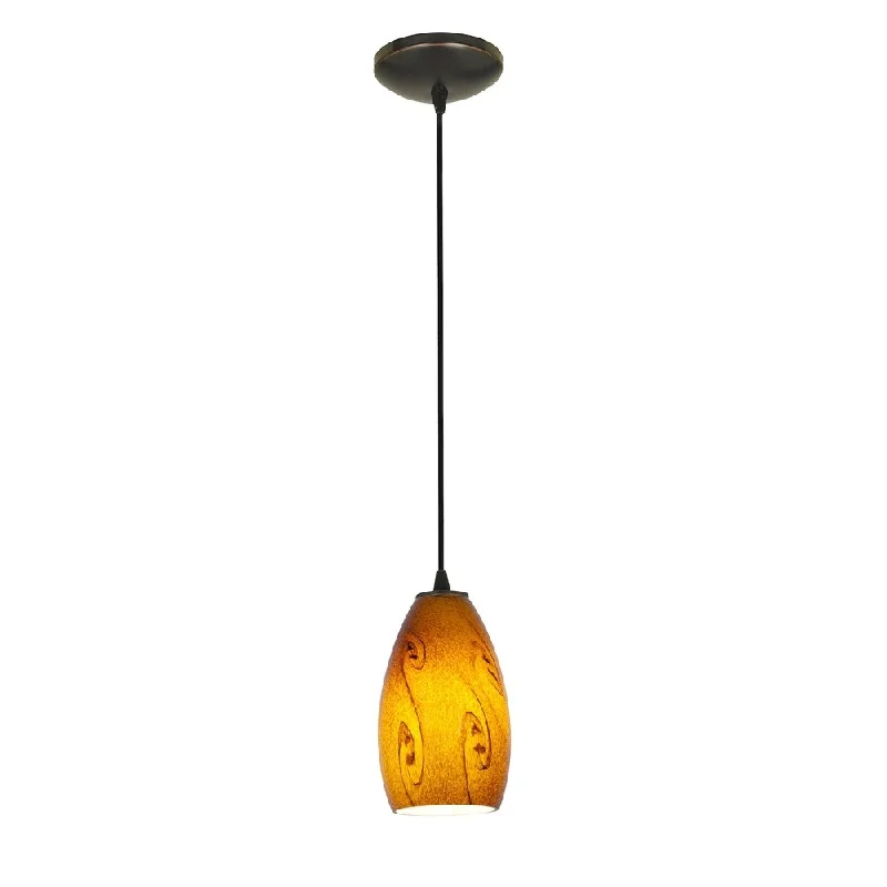 Access Lighting Champagne Bronze Cord Pendant with Amber Sky Shade