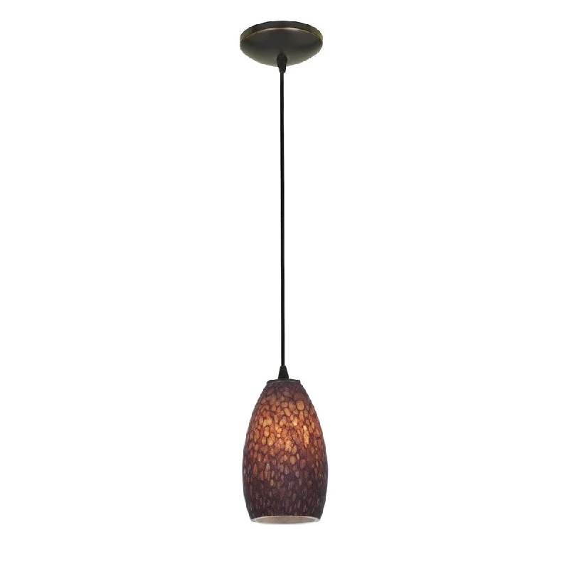 Access Lighting Champagne Bronze Fluorescent Cord Pendant with Brown Stone Shade