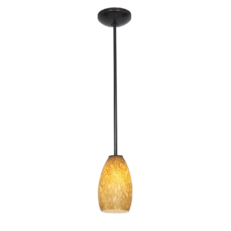 Access Lighting Champagne Bronze Integrated LED Rod Pendant, Amber Stone Shade