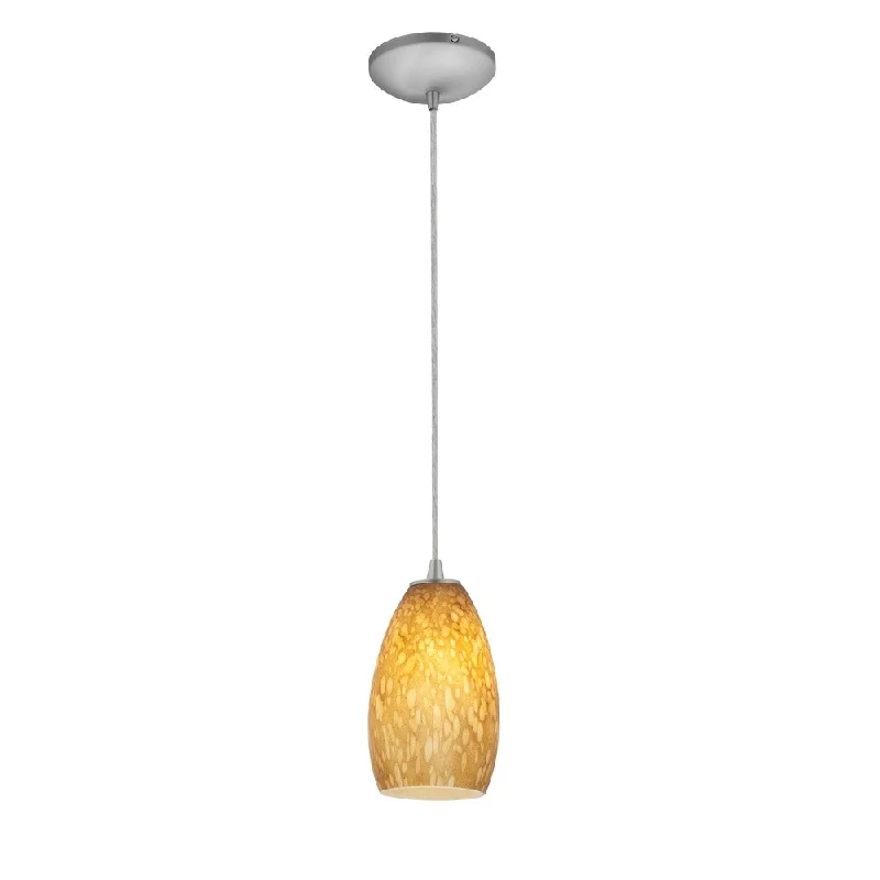 Access Lighting Champagne Steel Integrated LED Cord Pendant, Amber Stone Shade