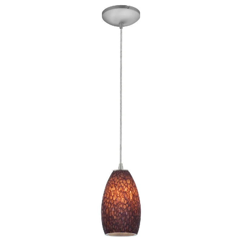 Access Lighting Champagne Steel Integrated LED Cord Pendant, Brown Stone Shade