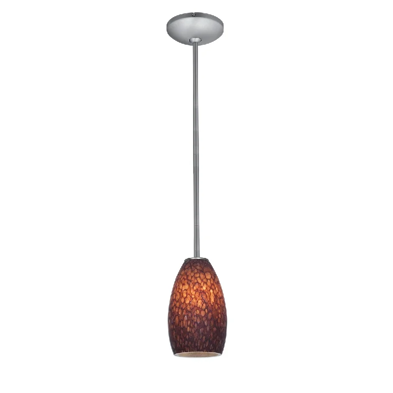 Access Lighting Champagne Steel Integrated LED Rod Pendant, Brown Stone Shade