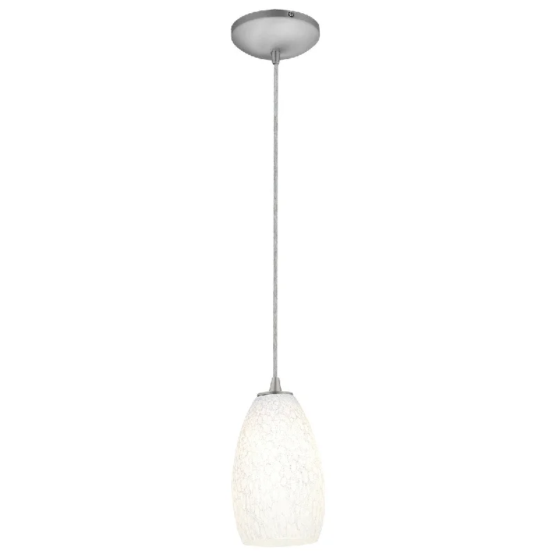 Access Lighting Champagne Steel LED Cord Pendant, White Stone Shade