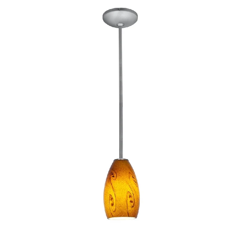 Access Lighting Champagne Steel LED Rod Pendant, Amber Sky Shade