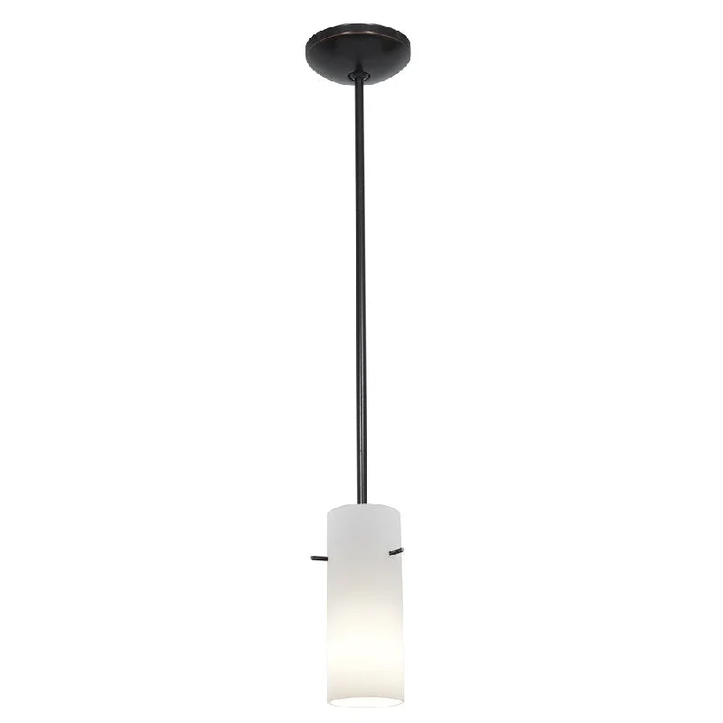 Access Lighting Cylinder Bronze Fluorescent Rod Pendant with Opal Shade