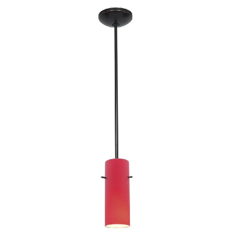 Access Lighting Cylinder Bronze Fluorescent Rod Pendant with Red Shade