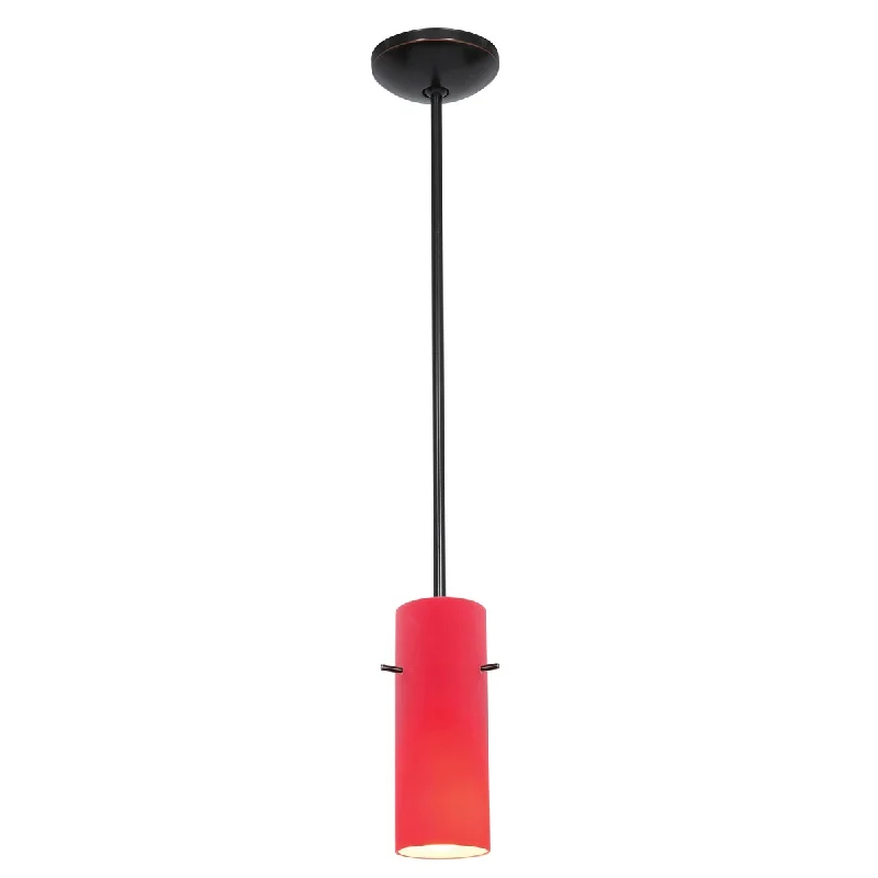 Access Lighting Cylinder Bronze Integrated LED Rod Pendant, Red Shade