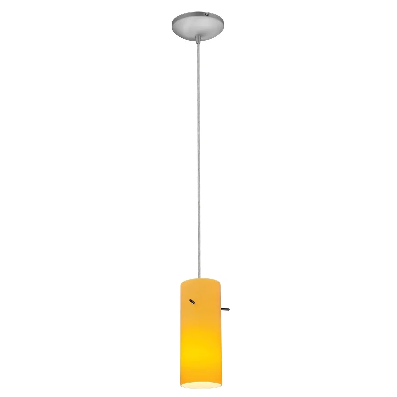 Access Lighting Cylinder Steel Integrated LED Cord Pendant, Amber Shade