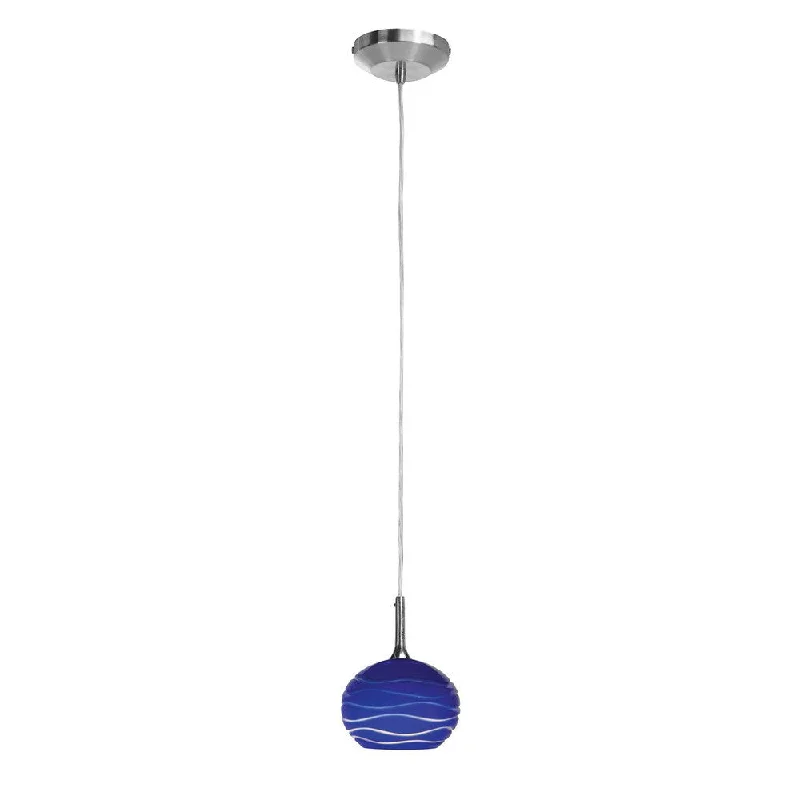 Access Lighting Delta 1-light Halogen Brushed Steel Pendant with Blue Lined Sphere Etched Glass