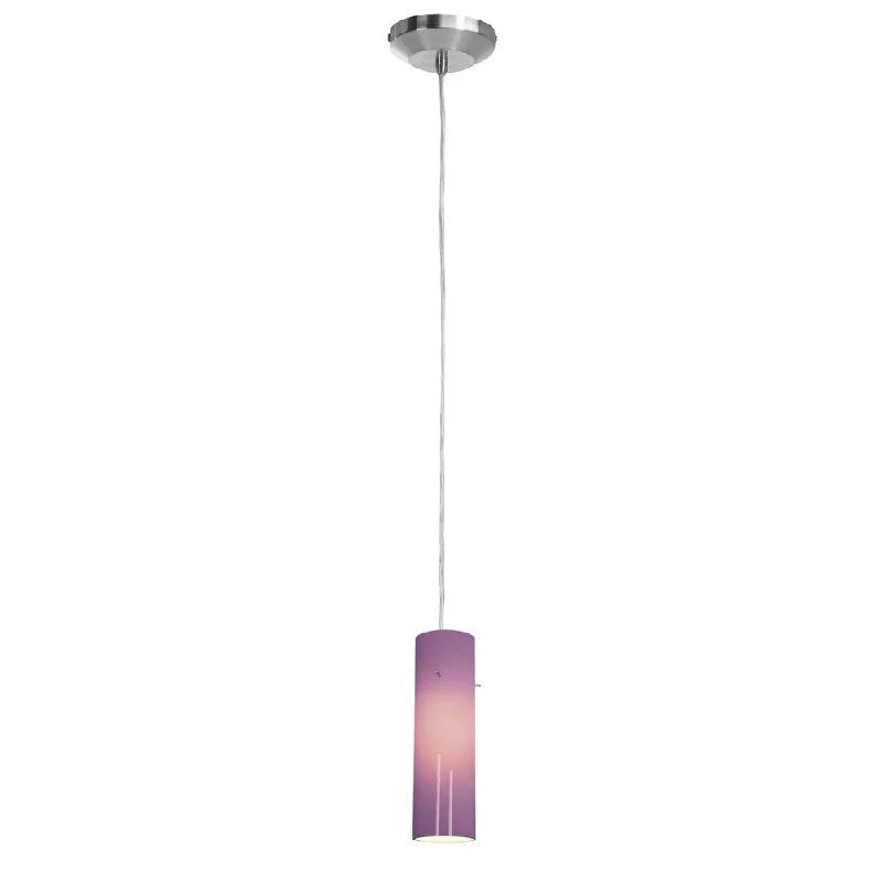 Access Lighting Delta 1-light Halogen Brushed Steel Pendant with Plum Anari Silk Glass