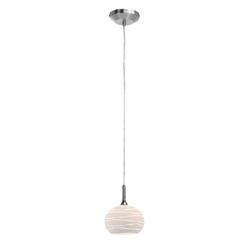 Access Lighting Delta 1-light Halogen Brushed Steel Pendant with White Lined Sphere Etched Glass