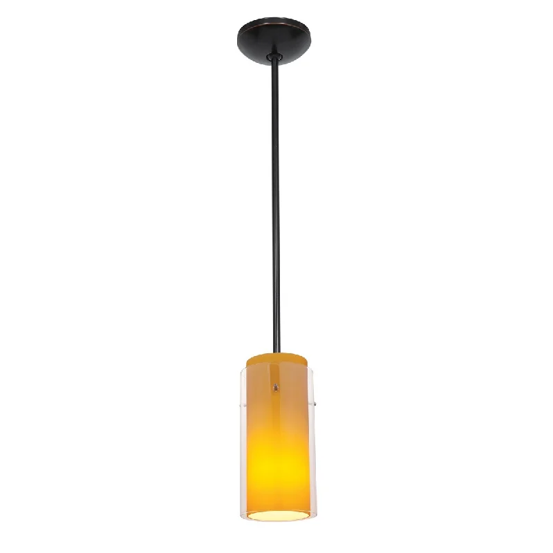 Access Lighting Glass`n Glass Cylinder Bronze Integrated LED Rod Pendant, Clear/Amber Shade