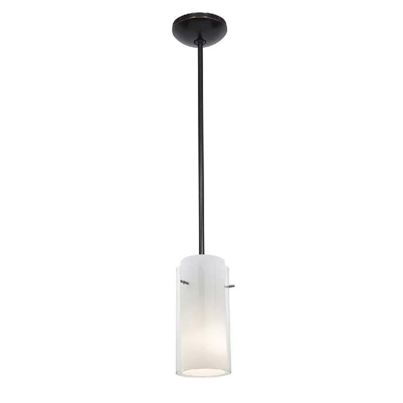 Access Lighting Glass`n Glass Cylinder Bronze Integrated LED Rod Pendant, Clear/Opal Shade