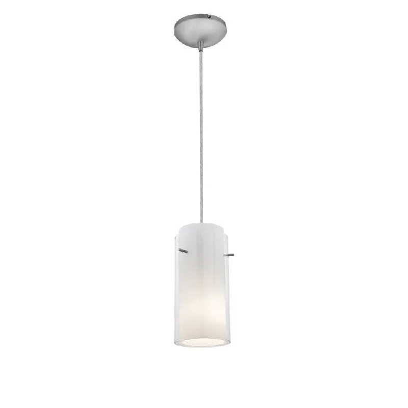 Access Lighting Glass`n Glass Cylinder Steel Integrated LED Cord Pendant, Clear/Opal Shade