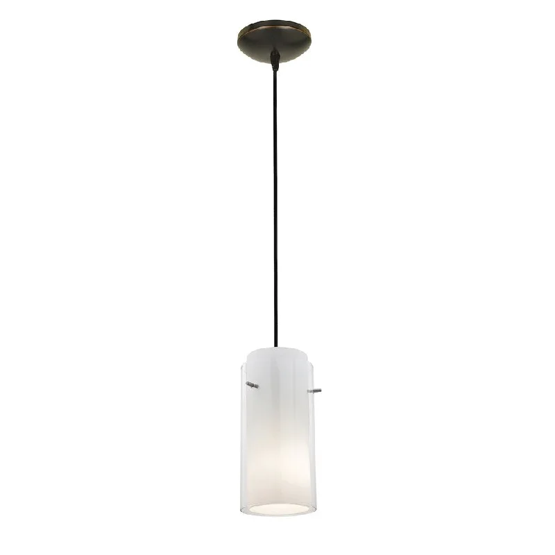 Access Lighting Glass'n Glass Cylinder 1-light Fluorescent Oil-Rubbed Bronze Cord Pendant with Clear-Opal Glass