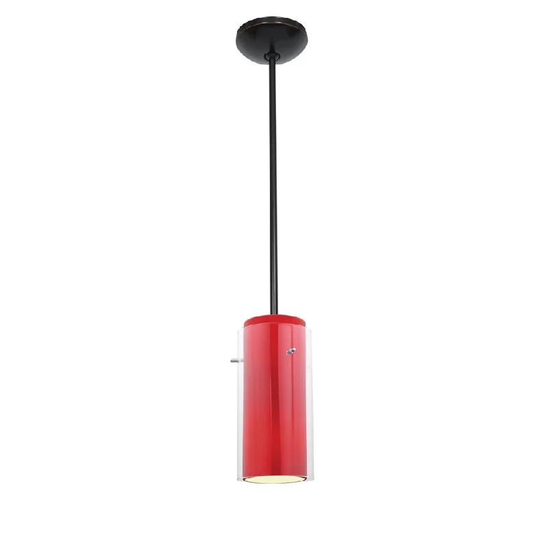 Access Lighting Glass'n Glass Cylinder 1-light Fluorescent Oil-Rubbed Bronze Rod Pendant with Clear-Red Glass