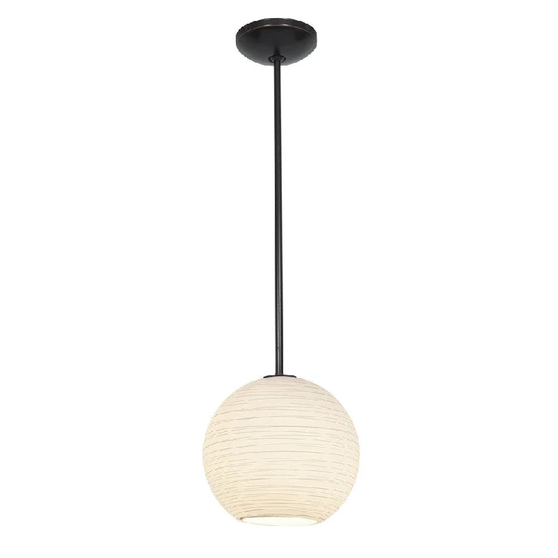 Access Lighting Japanese Lantern 12 inch Bronze Rod Pendant with White Lined Shade