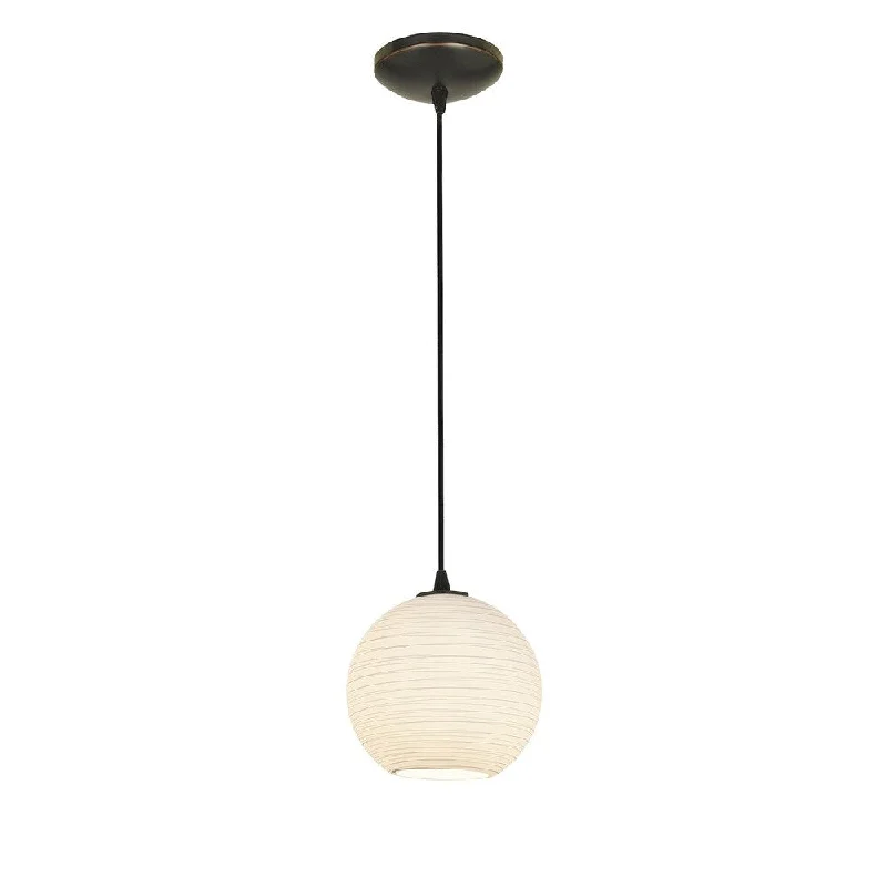 Access Lighting Japanese Lantern 8 inch Bronze Fluorescent Cord Pendant with White Lined Shade