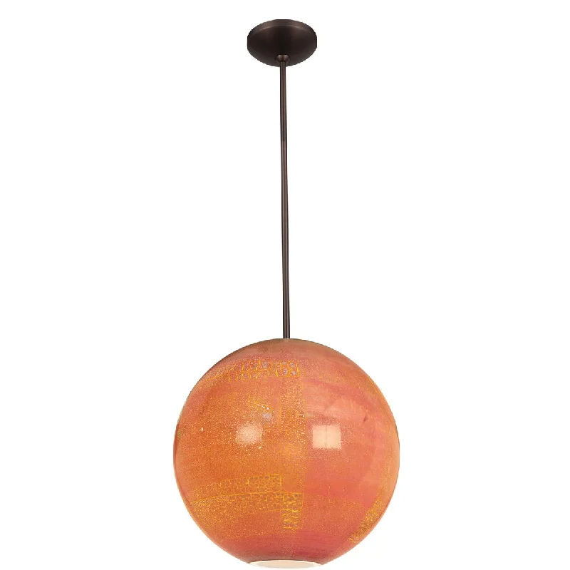 Access Lighting Safari Opaline 14-inch Bronze LED Glass Ball Pendant with Silver Amber Opaline Glass