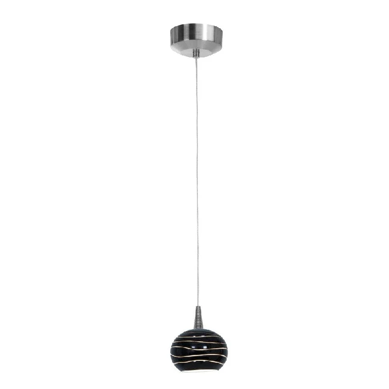 Access Lighting Tungsten LED Steel Pendant with Black Lined Sphere Etched Shade