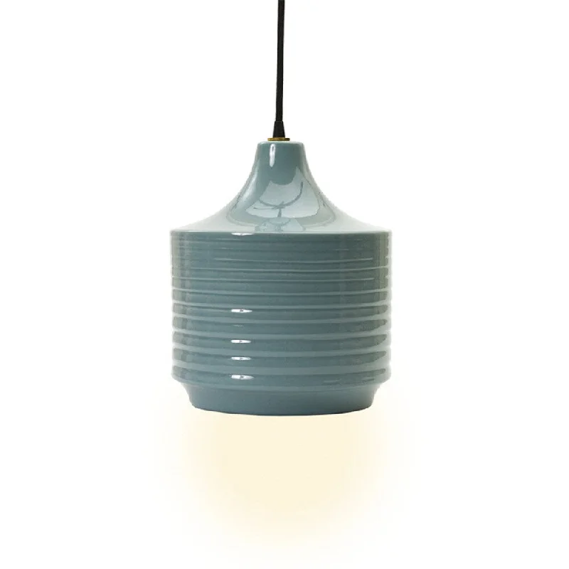 Fangio Lightings#8791P-SB-D 12 inch Ceramic Pendant With Smoke Blue Finish And Canopy Kit