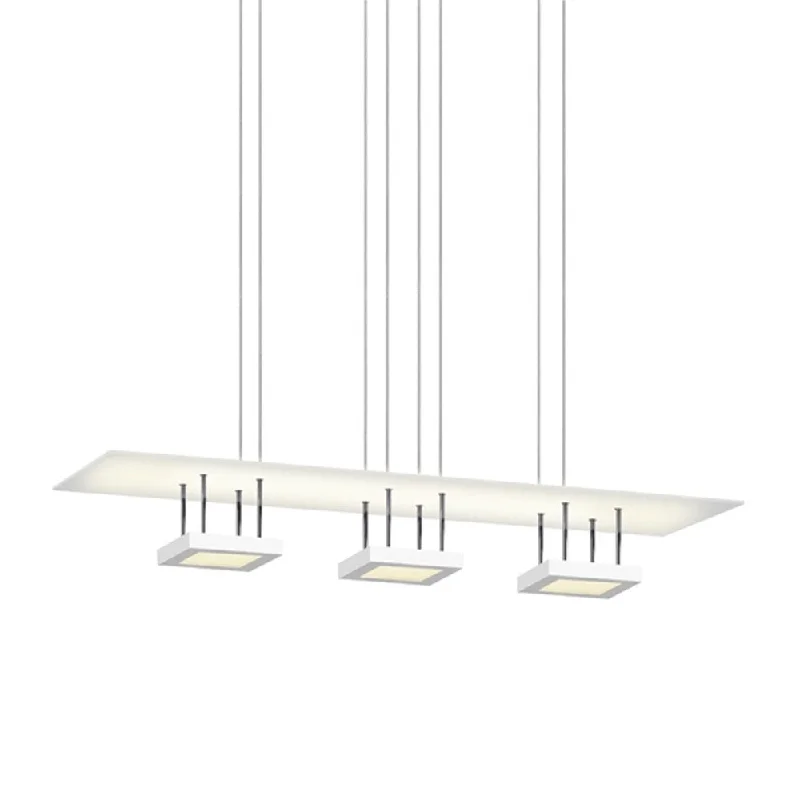 Sonneman Lighting Chromaglo Bright White 3-light LED Satin White Linear Pendant, White Etched Glass Panel