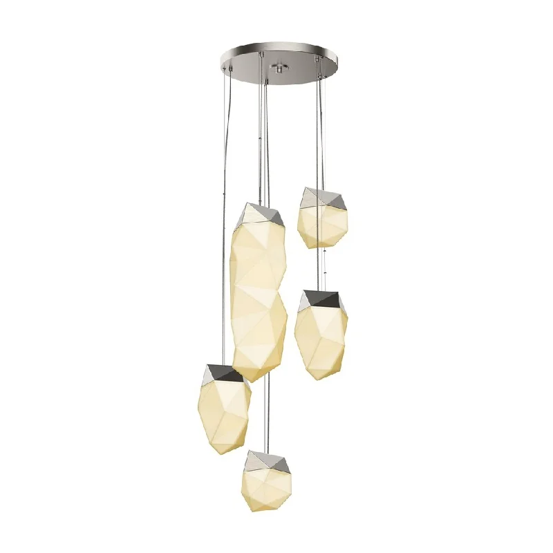 Sonneman Lighting Facets 5-light Satin Nickel LED Round Assorted Pendant, White Shade