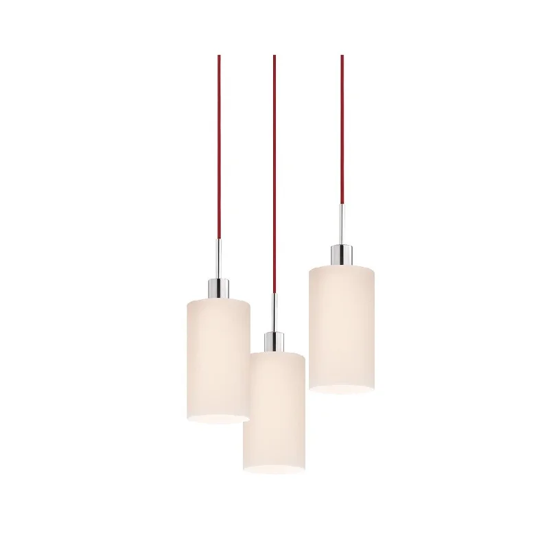 Sonneman Lighting Glass Pendants - 3-light Polished Chrome Cylinder Cluster Pendant with Red Cords