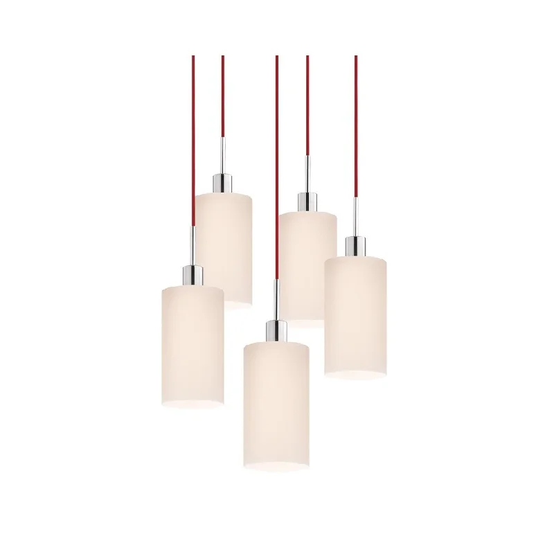 Sonneman Lighting Glass Pendants - 5-light Polished Chrome Cylinder Cluster Pendant with Red Cords