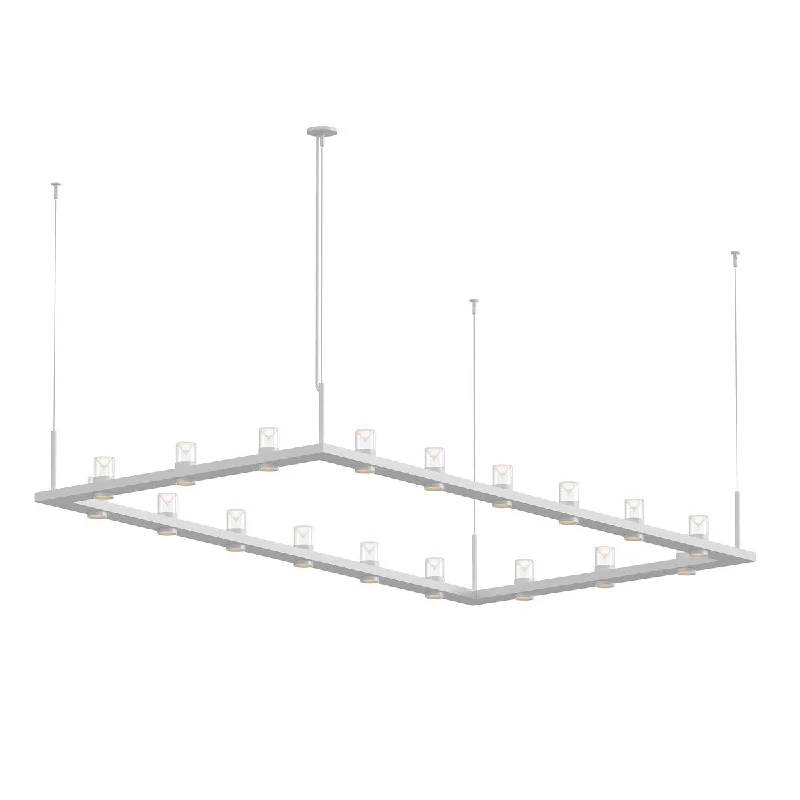 Sonneman Lighting Intervals 18-light Satin White LED Rectangle Pendant, Clear w/ Etched Cone Shade