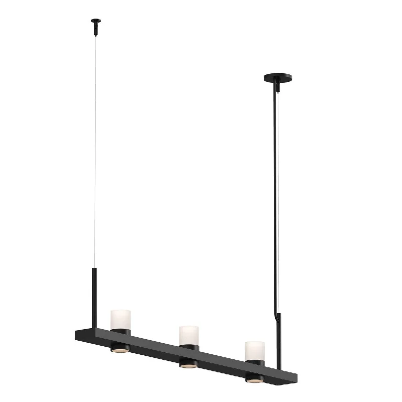 Sonneman Lighting Intervals Satin Black 4-inch LED Linear Pendant, Clear Etched Cylinder Shade