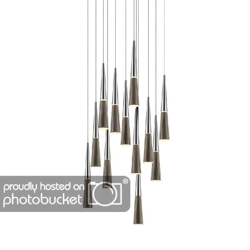 Sonneman Lighting Spire 12-light LED Polished Chrome Round Cluster Pendant, Clear Shade