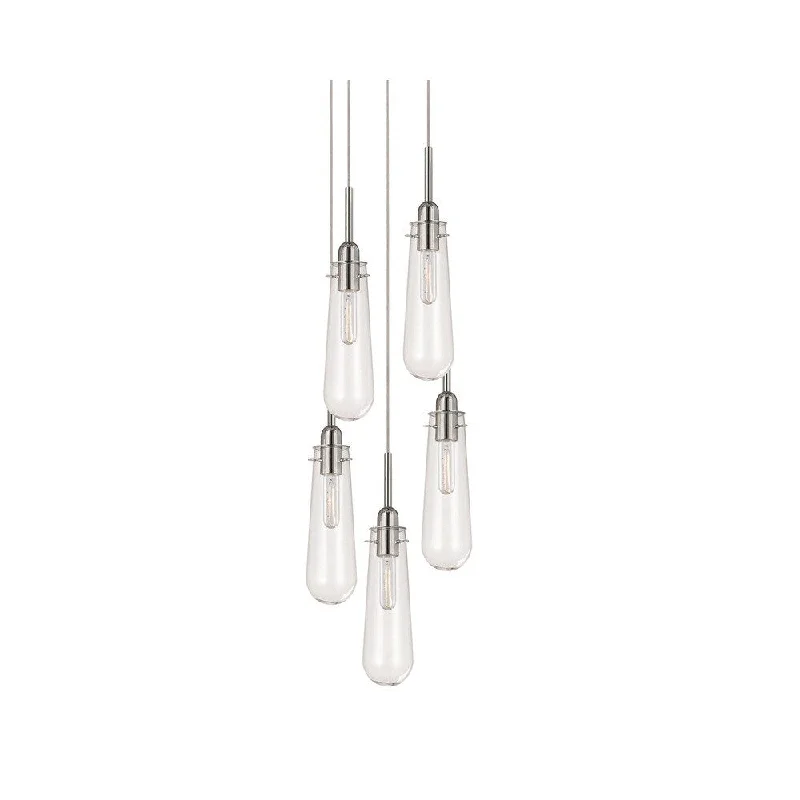 Sonneman Lighting Teardrop 5-light Polished Chrome Pendant, Clear Shade