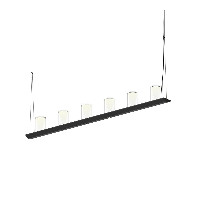 Sonneman Lighting Votives 12-light Satin Black LED Bar Pendant, Large Laser-Etched Crystal Shade