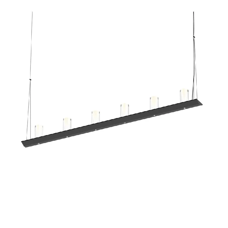 Sonneman Lighting Votives 12-light Satin Black LED Bar Pendant, Laser-Etched Crystal Shade