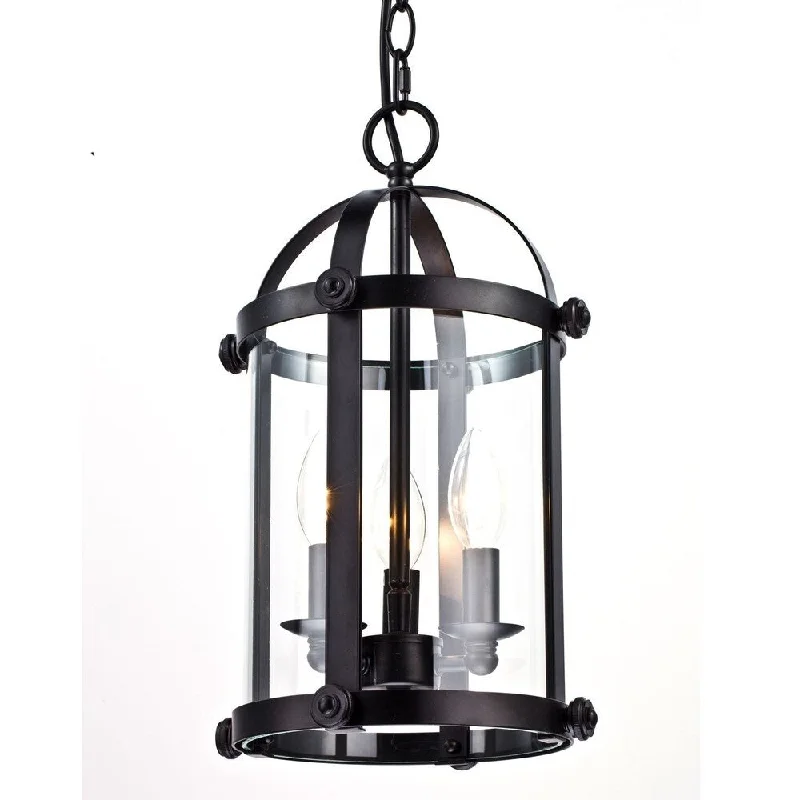 Vintage Metal Foyer Lantern Clear Glass Chandelier 3-Light Pendant Lighting, Oil Rubbed Bronze